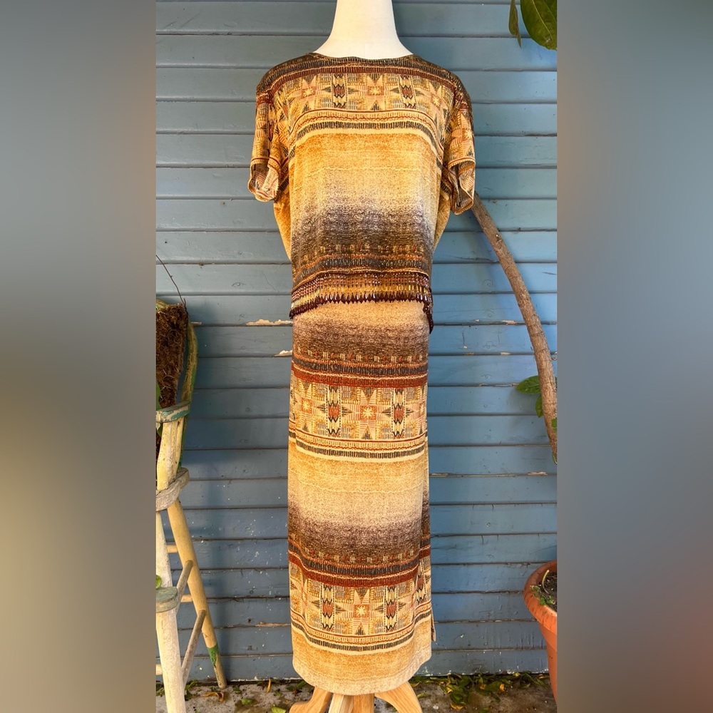 Vintage 90’s Joseph Ribkoff Beaded Aztec Skirt Set